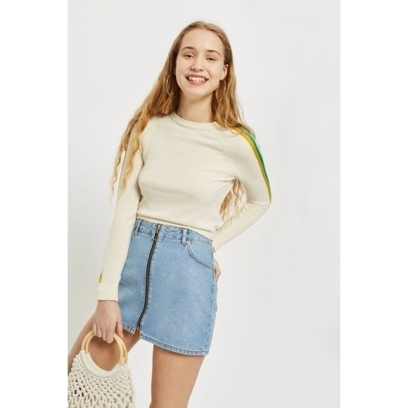 Topshop Mini Skirt Moto‎ Denim Zip Front Skirt Size 8 - Picture 1 of 4